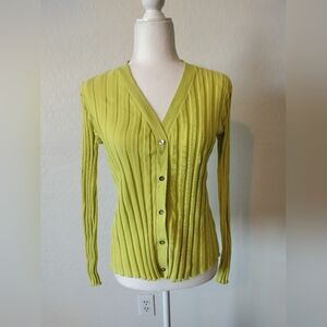Women's Chartreuse Green Cardigan Sweater